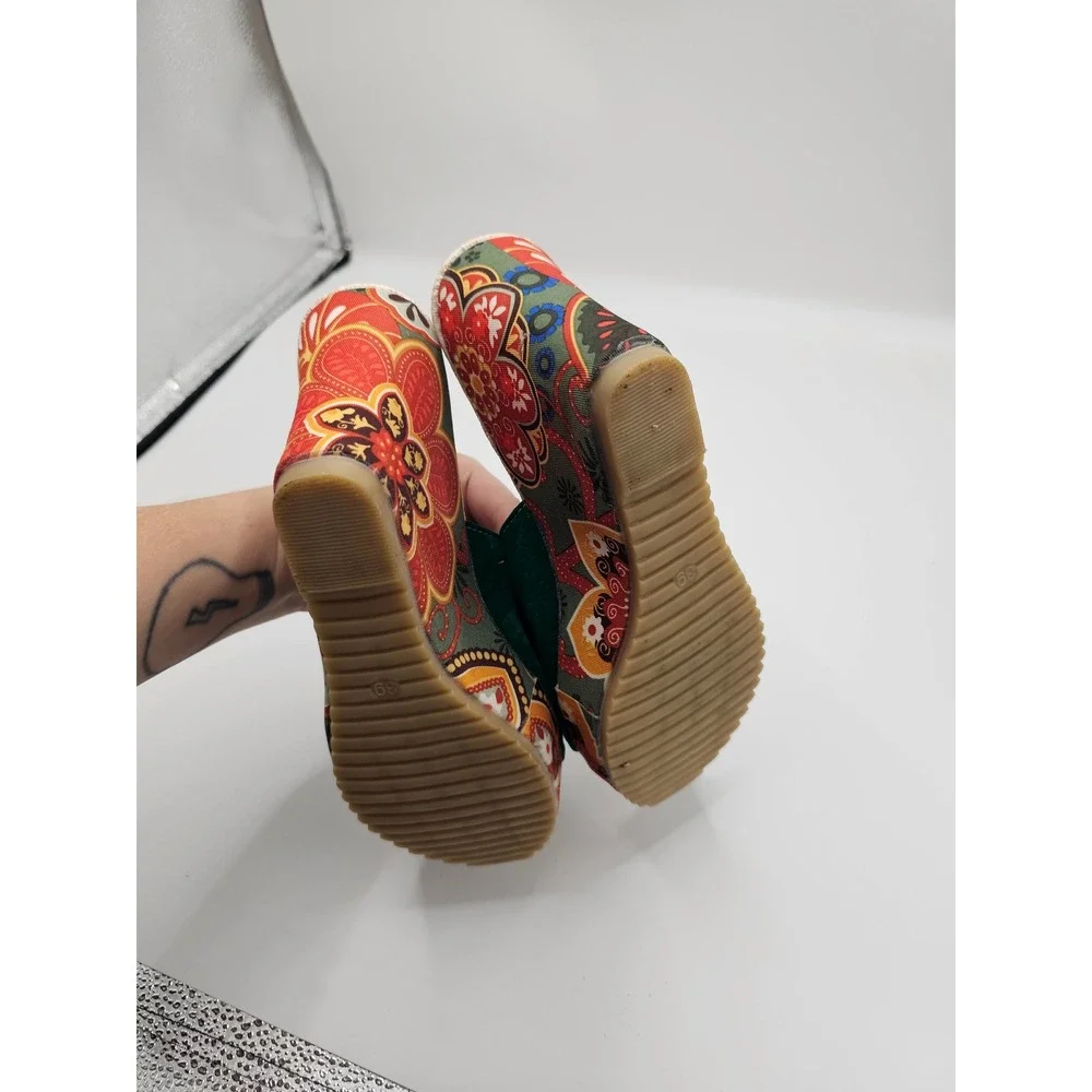 Green Floral Paisley Wedge Sandals Boho Platform Slide Mules Womens 39